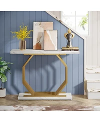 Tribesigns Gold Console Table, Faux Marble Entryway Narrow Sofa Table with Geometric Metal Base, 40 Inch Modern Accent Entrance Table