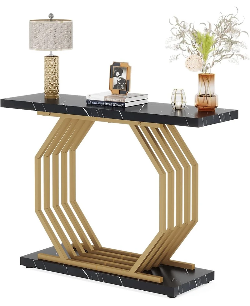 Tribesigns Gold Console Table, Faux Marble Entryway Narrow Sofa Table with Geometric Metal Base, 40 Inch Modern Accent Entrance