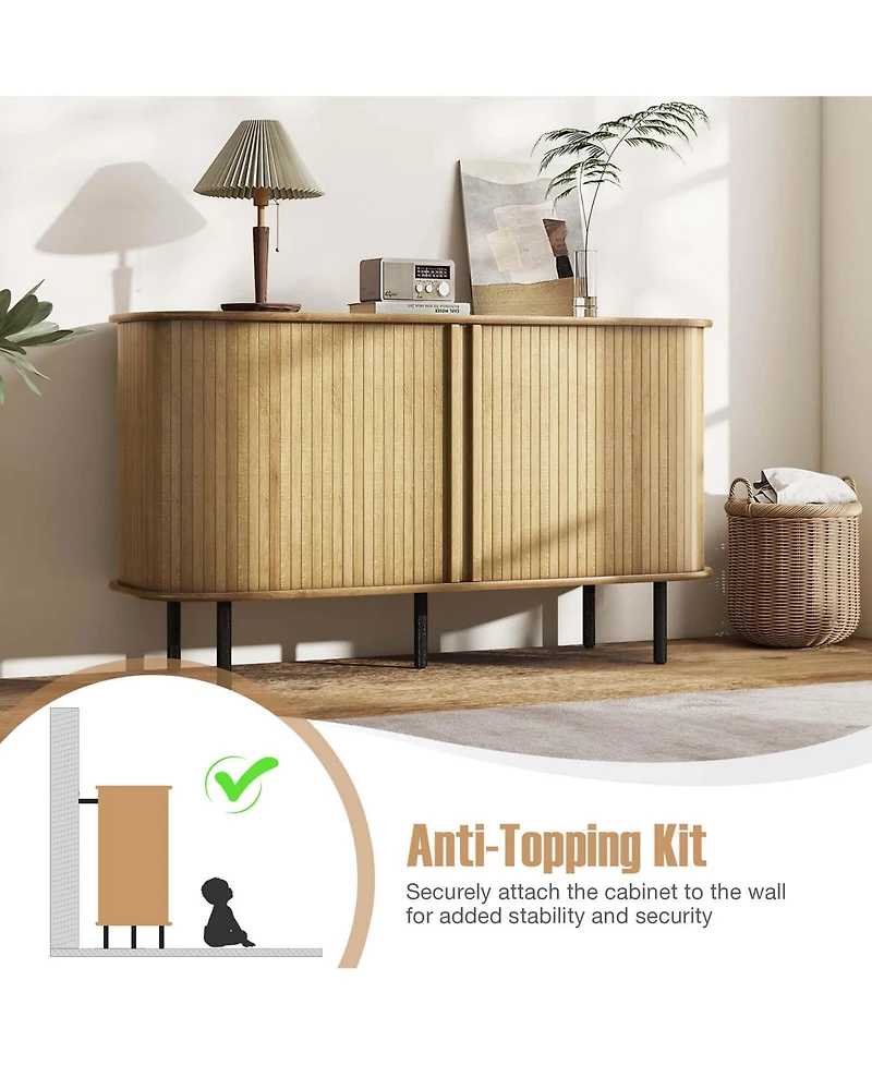 47" Sideboard Buffet Cabinet with Sliding Tambour Doors Adjustable Shelves