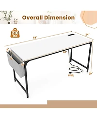 Costway 60" Modern Computer Desk with Charging Station with Storage Bag & Headphone Hook