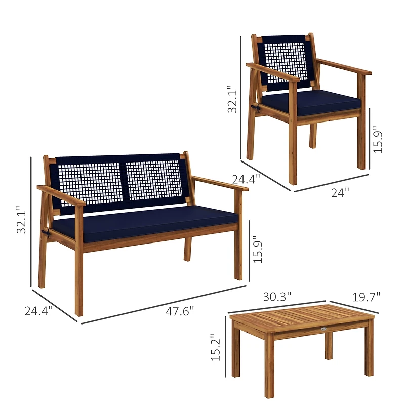 Outsunny 4pc Wood Outdoor Patio Furniture Set with Cushions,
