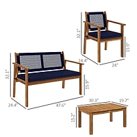 Outsunny 4pc Wood Outdoor Patio Furniture Set with Cushions,