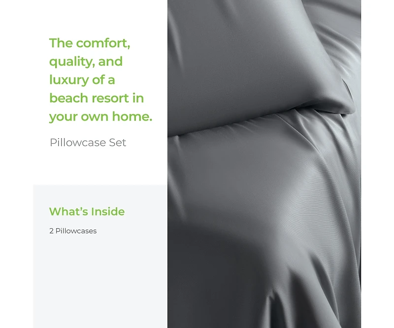 Cariloha Retreat 2-Piece Sateen Pillowcase Set | Laguna Blue |Standard | Lyocell Material | Breathable, Corner Straps, Extra soft & Cooling