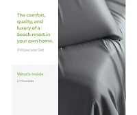 Cariloha Retreat 2-Piece Sateen Pillowcase Set | Laguna Blue |Standard | Lyocell Material | Breathable, Corner Straps, Extra soft & Cooling