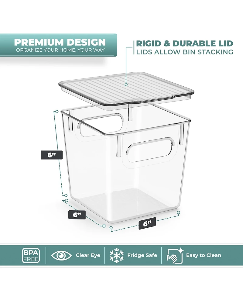 Sorbus 4 Pack Small Clear Plastic Container Bins W/ Lids and Handles - Perfect for Kitchen Organization and Storage