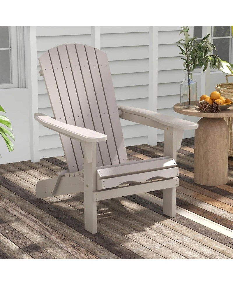Folding Adirondack Chair Set of 1 with High Backrest & Wide Armrests Wooden