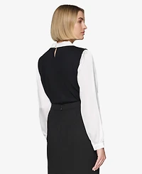 Karl Lagerfeld Paris Women's Layered-Look Charm Logo Sweater Top