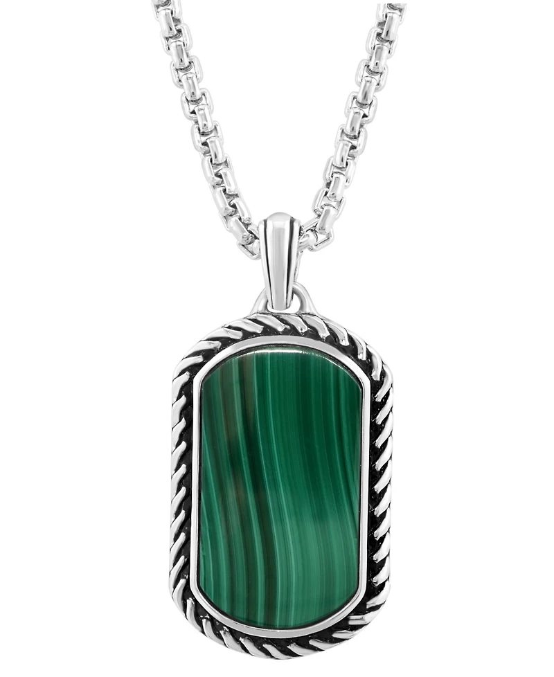 Effy Men's Malachite Dog Tag 22" Pendant Necklace in Sterling Silver
