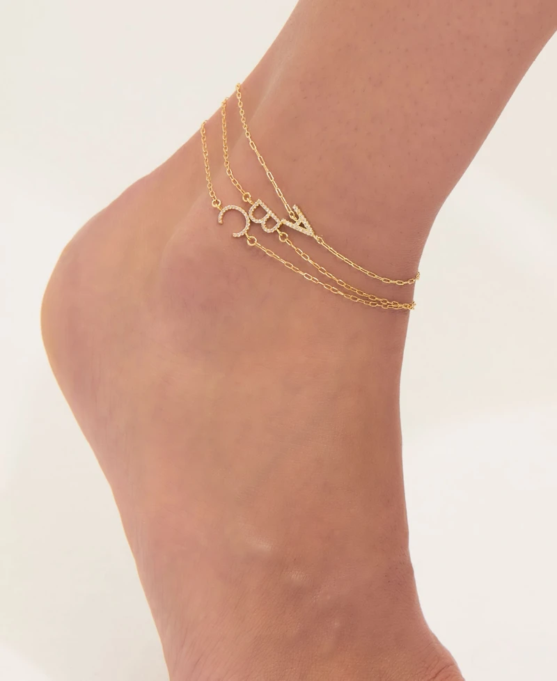 Adornia Gold Cubic Zirconia Pave Sideways Initial Anklet