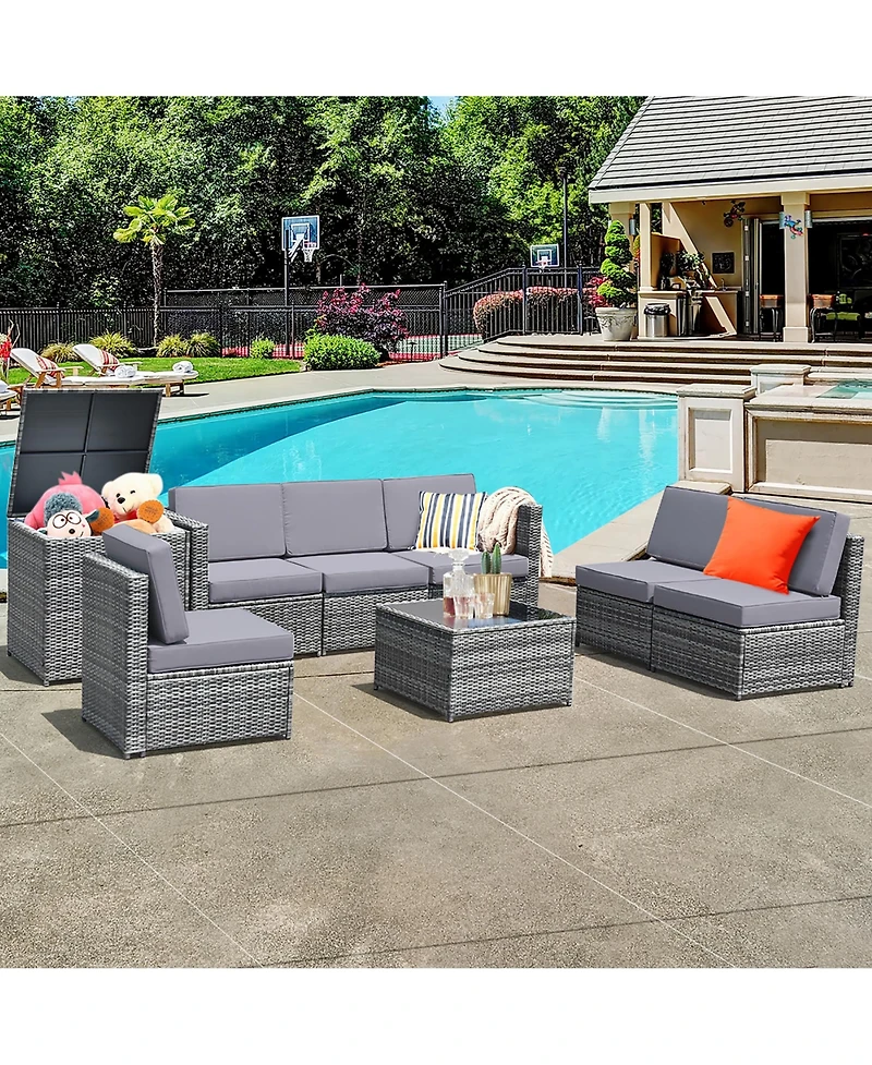 8 Pcs Wicker Sofa Rattan Furniture Set Patio Furniture w/ Storage Outdoor