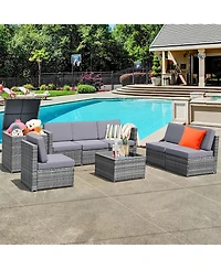 8 Pcs Wicker Sofa Rattan Furniture Set Patio Furniture w/ Storage Outdoor