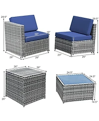 8 Pcs Wicker Sofa Rattan Furniture Set Patio w/ Storage Outdoor