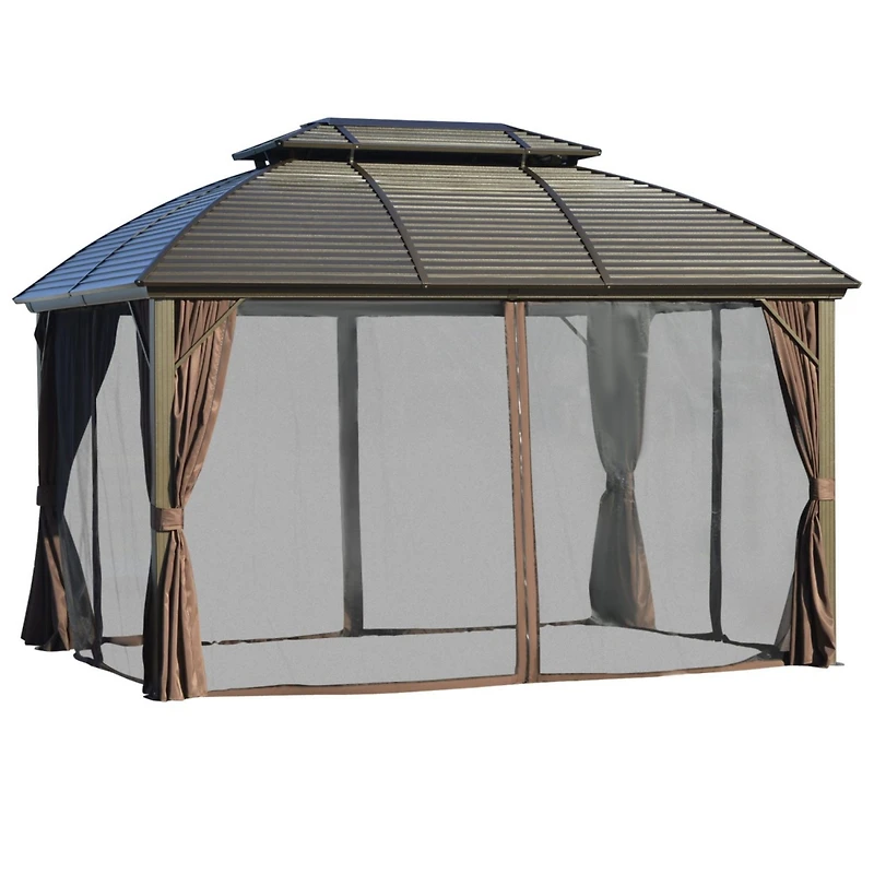 10'x12' Hardtop Gazebo Canopy with Aluminum Frame and Netting
