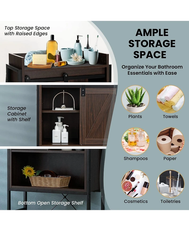 4-Tier Multifunctional Toilet Sorage Cabinet with Adjustable Shelf and Sliding Barn Door