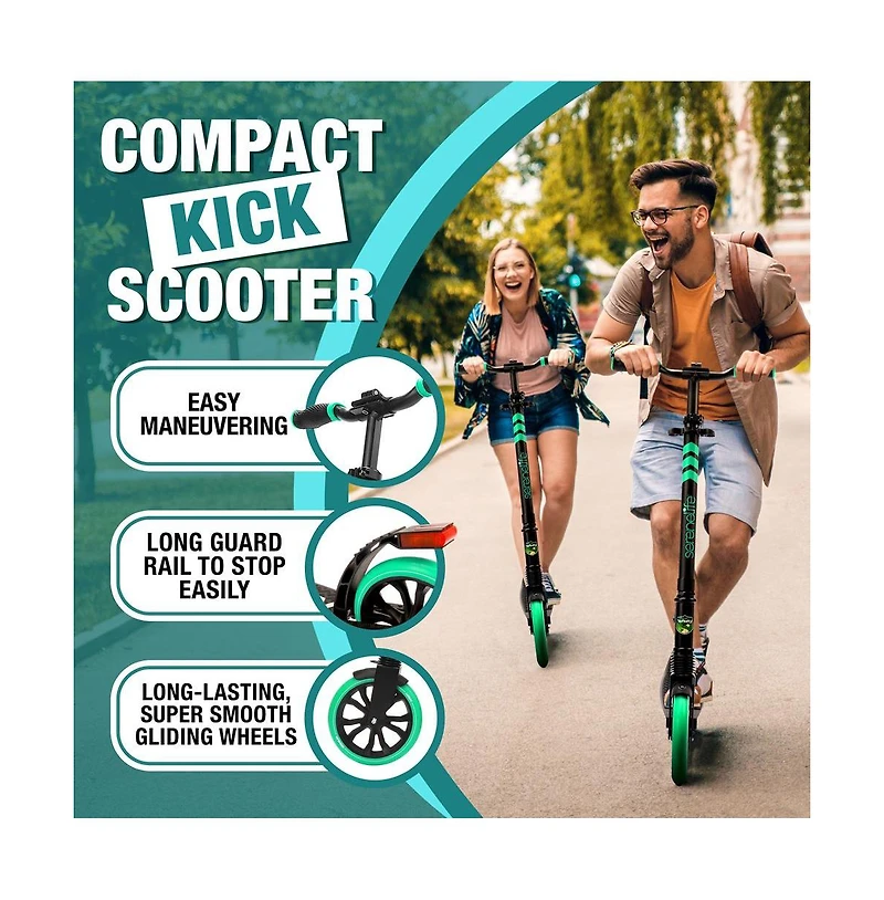 SereneLife Kick Scooter Adult Teenagers Kids- 2 Wheel Kids with Adjustable T-Bar Handlebar - Alloy Anti-Slip Deck