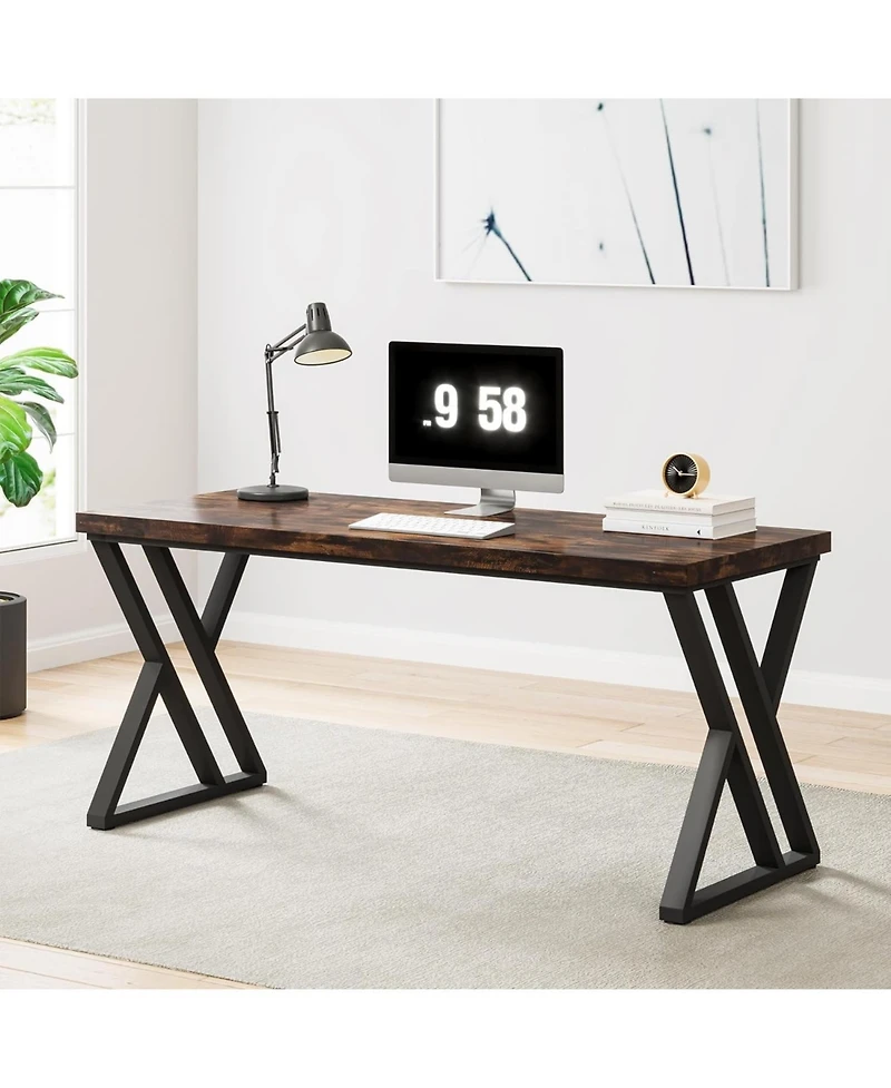Tribesigns Writing Computer Desk, 55 inch Heavy Duty Study Desk with Z-Shaped Metal Leg, Modern Simple Home Office