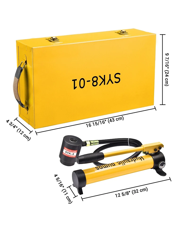 Yescom 10 Ton Hydraulic Knockout Punch Set 1/2" to 2" Conduit Hole Puncher Tool Kit - Yellow