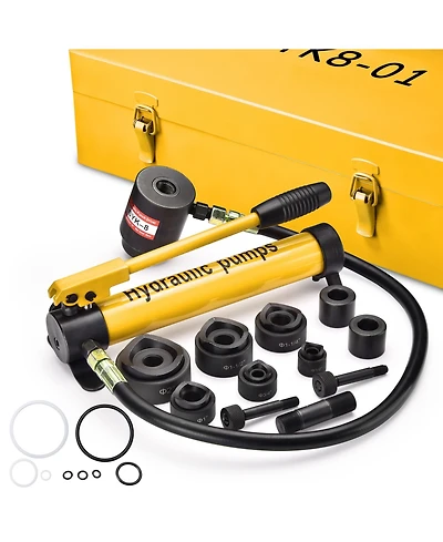 Yescom 10 Ton Hydraulic Knockout Punch Set 1/2" to 2" Conduit Hole Puncher Tool Kit - Yellow