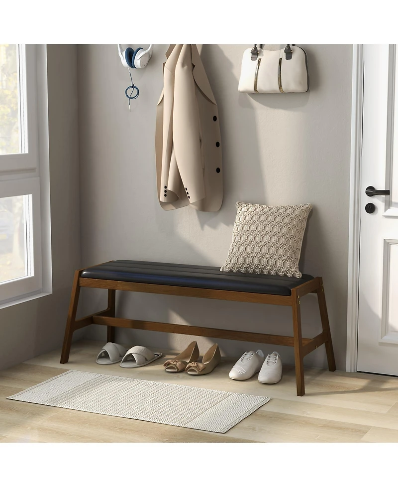 50 Inch Long Solid Wood Dining Bench Upholstered Table Bench with Faux Leather Padded Seat