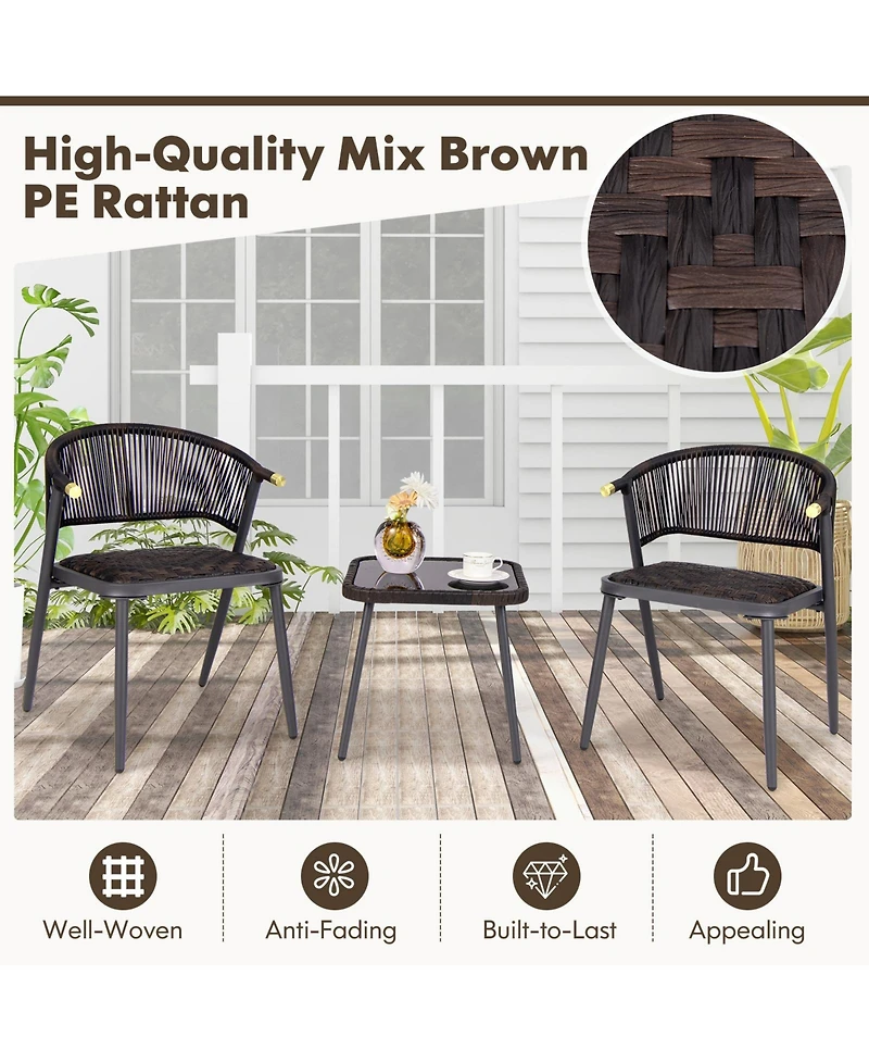 3 Pieces Patio Rattan Furniture Set for Backyard Poolside-Brown and Black