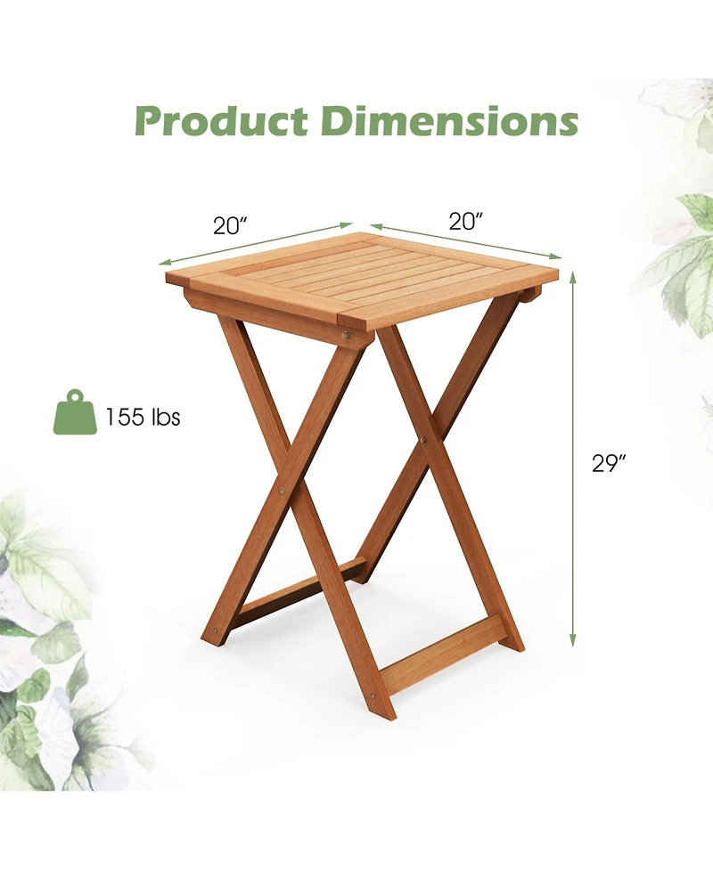20 Inch Hardwood Patio Folding Table with Slatted Tabletop