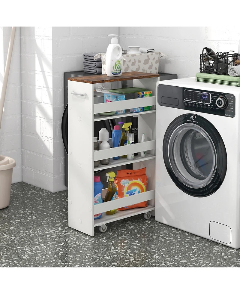 4-Tier Rolling Storage Cart Slim Kitchen Cart on Wheels with Open Shelves and Handle