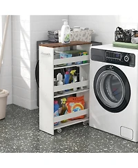 4-Tier Rolling Storage Cart Slim Kitchen Cart on Wheels with Open Shelves and Handle