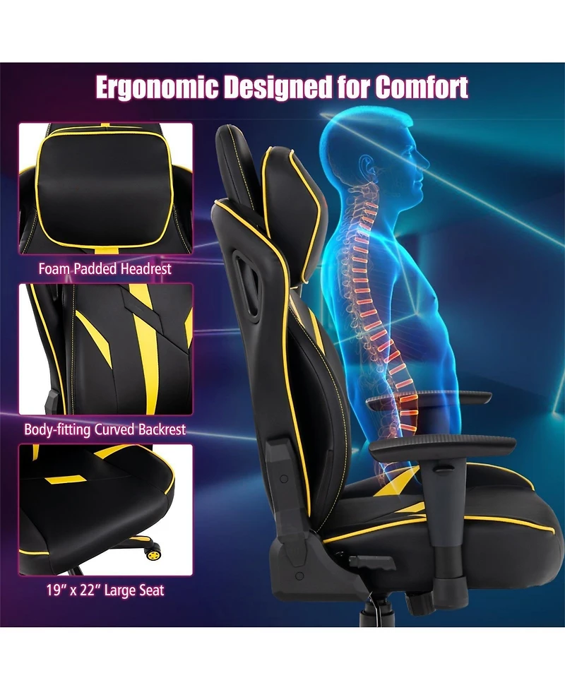 Sugift Ergonomic Gaming Chair with Adjustable Height and Reclining Backrest
