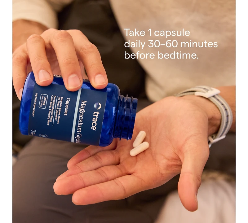 Trace Minerals Magnesium Glycinate Capsules | 120 mg Supports Normal Sleep, Calm Mood, and Maintains Normal Muscle, Liver, Bone & Nerve Function | 180