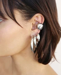 Ettika Rhodium Plated Large Thick Classic Hoop Earrings