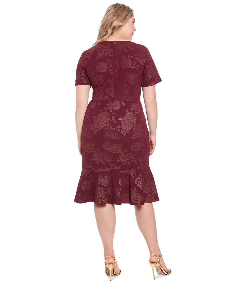 London Times Plus Side-Twist Flounce-Hem Sheath Dress