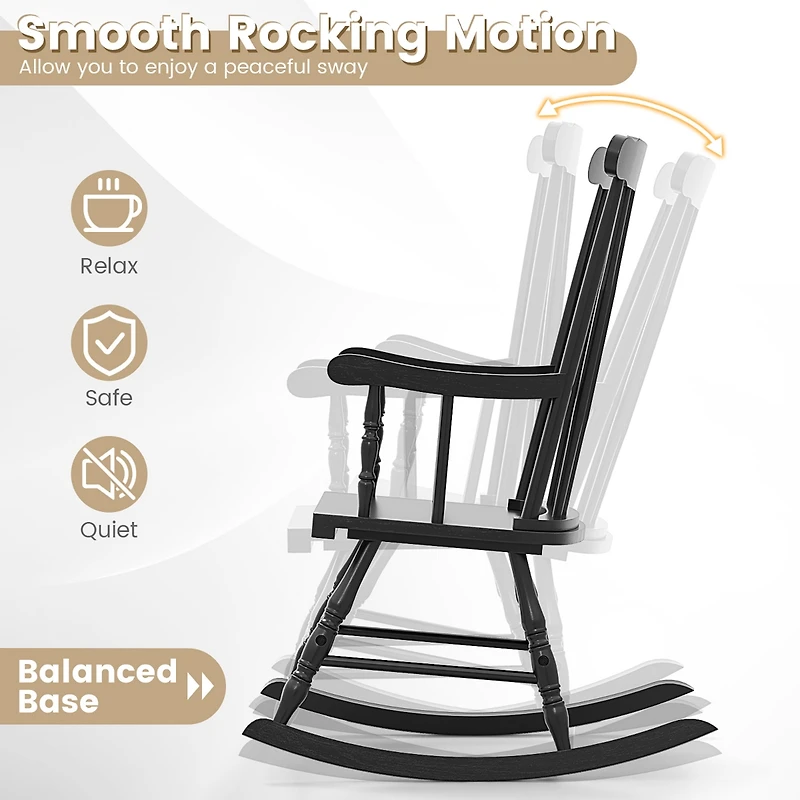 Gymax 2PCS Wooden Rocking Chair Single Rocker Indoor Garden Patio Yard Black