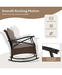 3 Pieces Outdoor Rattan Rocking Chairs Set with 2-Tier Side Table