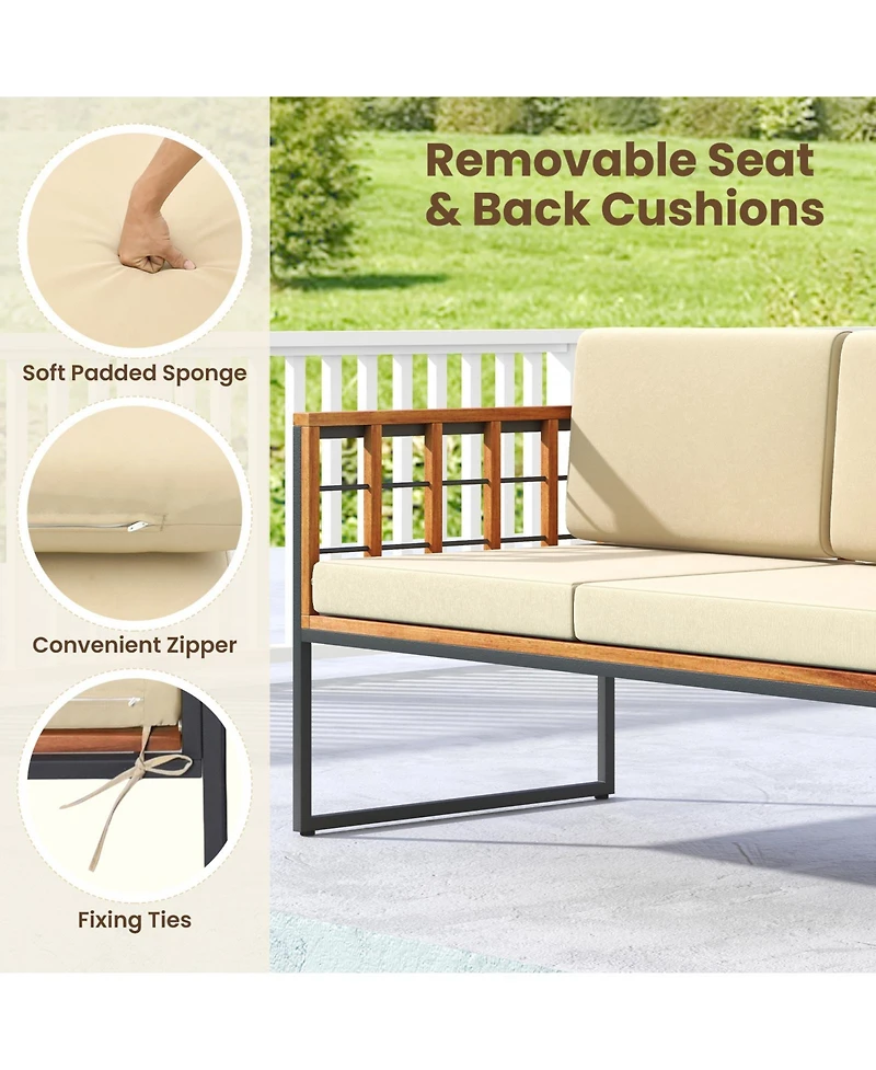 Sugift 4 Pieces Acacia Wood Outdoor Sofa Set