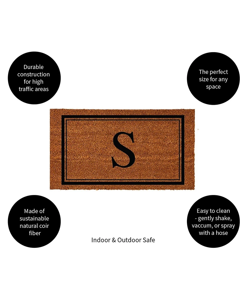 Evergreen Monogram Indoor Outdoor 100% Natural Coir Doormat 28" x 16" | Letter "S"