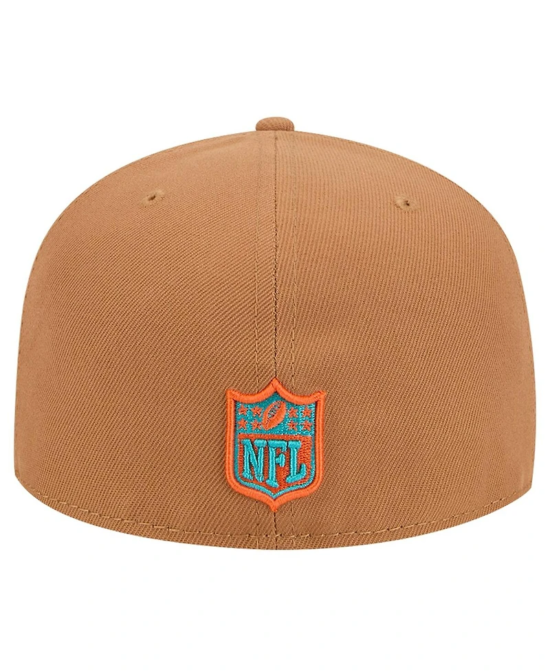 New Era Men's Tan Miami Dolphins Color Pack 59FIFTY Fitted Hat with Side Patch