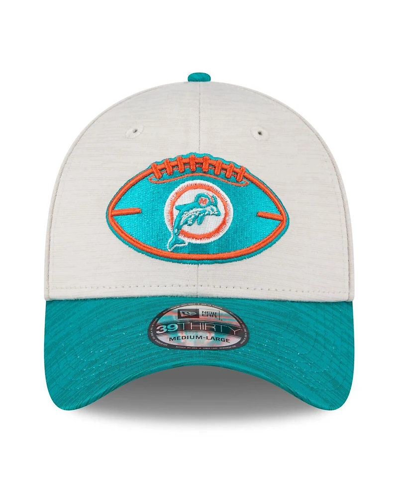 New Era Men's Stone/Aqua Miami Dolphins 2024 Sideline Historic 39THIRTY Flex Hat