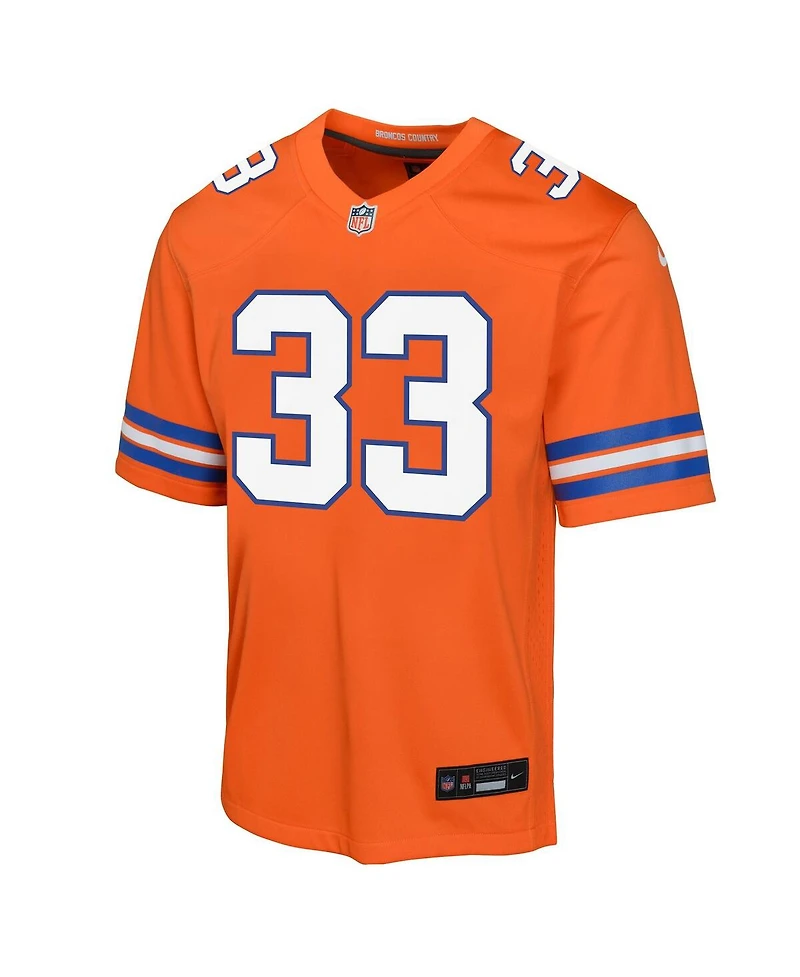Nike Big Boys and Girls Javonte Williams Orange Denver Broncos Mile High Collection 1977 Throwback Game Jersey