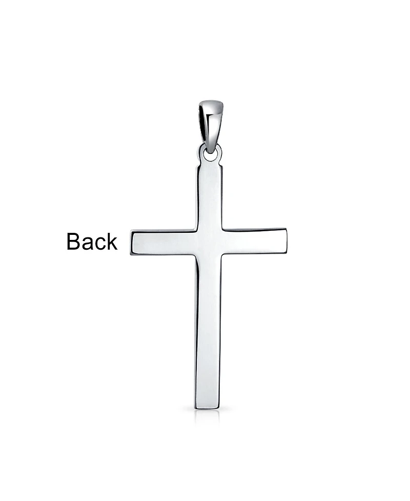 Bling Jewelry Large Plain Simple Basic Religious Cross Pendant Necklace Solid Sterling Silver