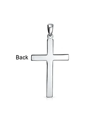 Bling Jewelry Large Plain Simple Basic Religious Cross Pendant Necklace Solid Sterling Silver
