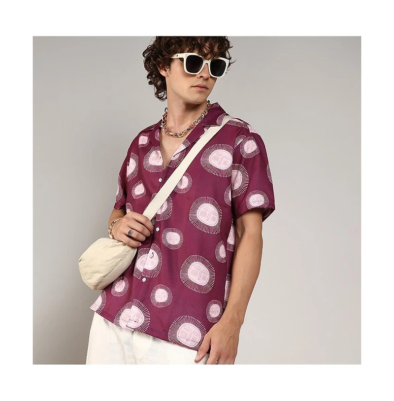 Campus Sutra Men's Wine Red Relaxed Face Shirt
