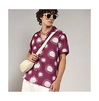 Campus Sutra Men's Wine Red Relaxed Face Shirt