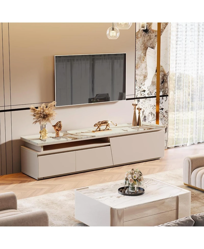 Tribesigns Extendable Tv Stand, Modern Entertainment Center with 3 Drawers Storage, Faux Marble Media Consol (Extendable: 70.9" W