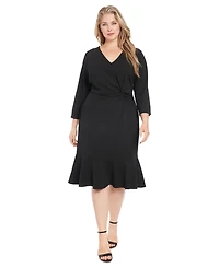 London Times Plus Size Side-Knot 3/4-Sleeve Dress