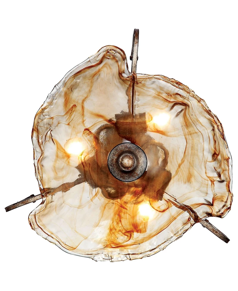 Franklin Iron Works Amber Scroll Rustic Ceiling Light Semi Flush Mount Fixture Golden Bronze 20 1/4" Wide Art Glass for Bedroom Kitchen Living Room Ha