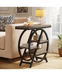 Tribesigns Wood End Table Set of 2, 3-Tier Narrow Sofa Side Table with Storage, Industrial Nightstand and Bedside Table