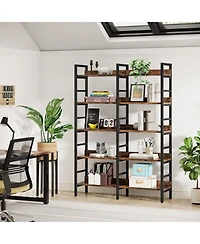 Tribesigns 5-Tier Industrial Bookshelf, 71”H x 47”W Etagere Bookcase, Freestanding Double Wide Book Shelf for Storage and Display, Wood