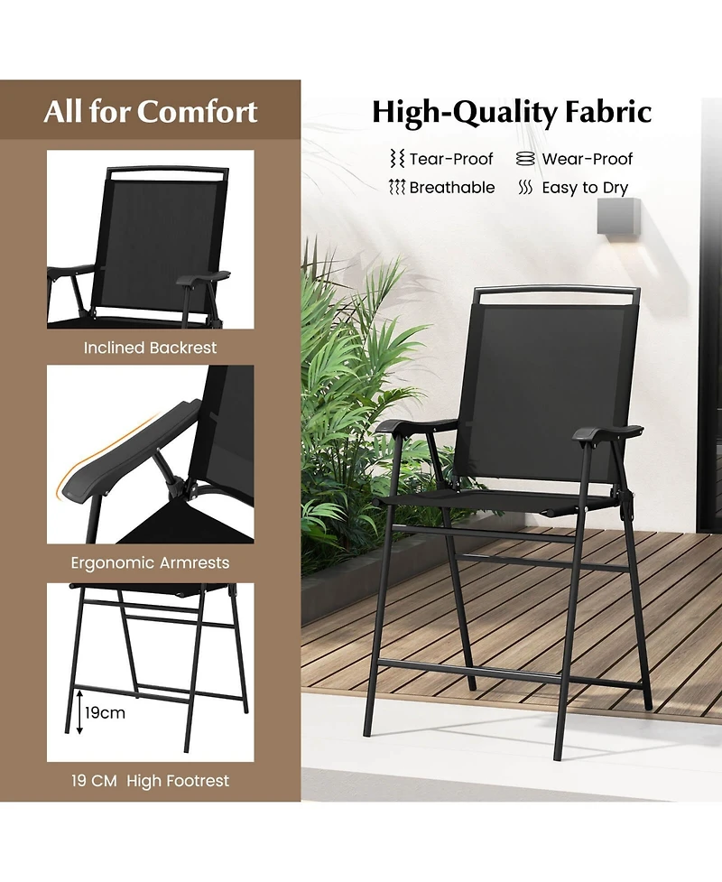 Costway 3 Pcs Outdoor Bar Stool Set with Dpc Tabletop Umbrella Hole & Footrest 2 Chairs