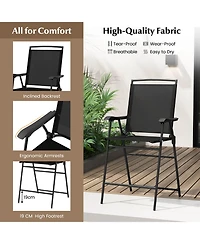 Costway 3 Pcs Outdoor Bar Stool Set with Dpc Tabletop Umbrella Hole & Footrest 2 Chairs