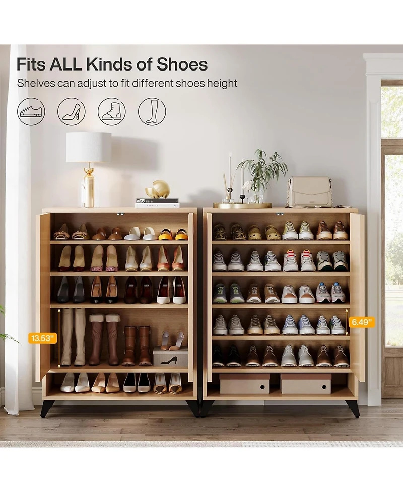Tribesigns Shoe Cabinet with Doors, 6-Tier Entryway Shoe Storage Cabinet with Adjustable Shelves, Modern Wooden Shoe Organizer Cabinet for Living Room